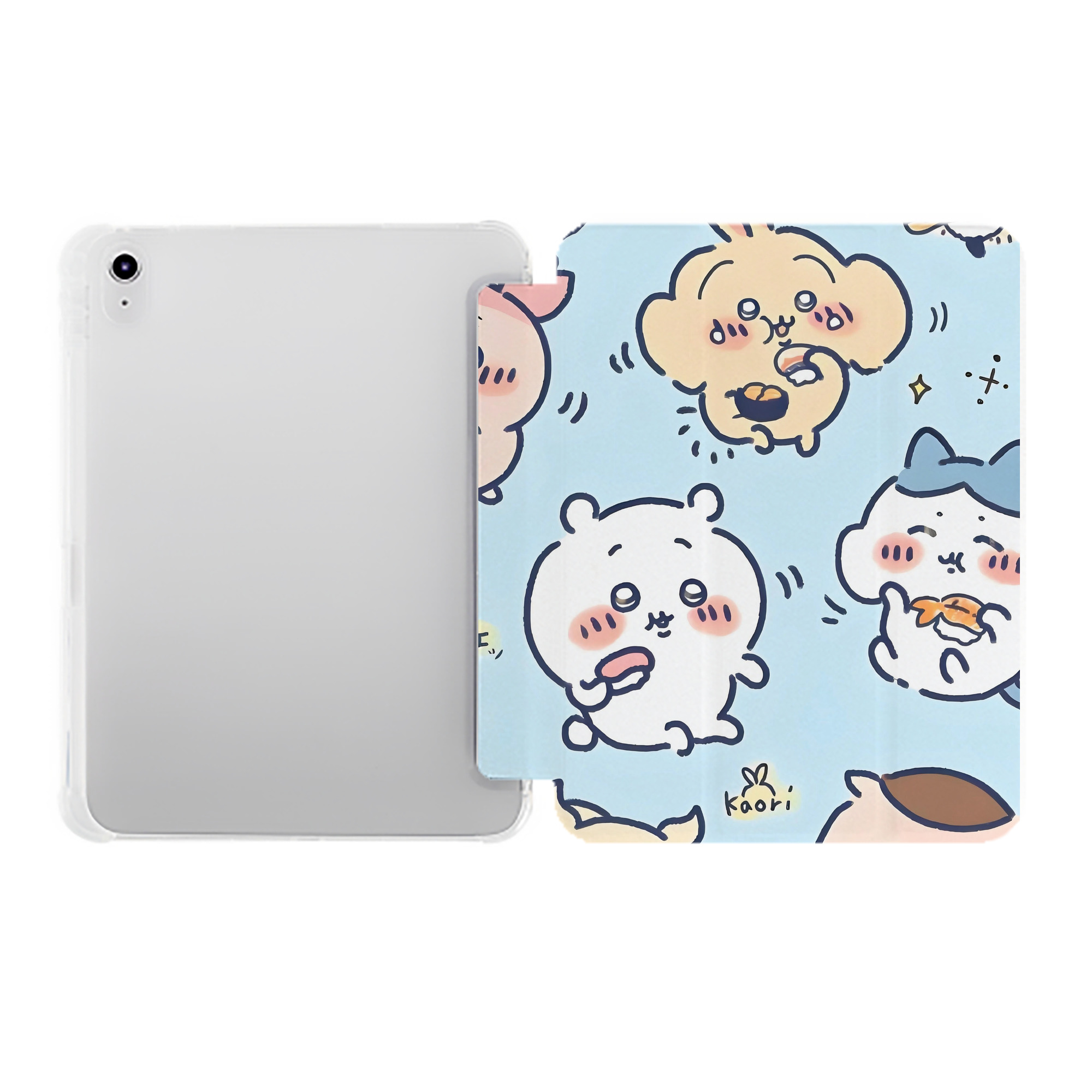 （画像用） ちいかわ Chii-kawa IPad ケース ペン収納付き 三つ折りスタンド PUレザー×シリコン 対応機種9.5/10.5/10.9インチ